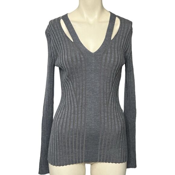 Proenza Schouler Sweater Womens Medium Merino Ribbed Knit V Neck White Label New - Picture 2 of 8